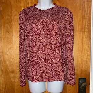 Lucky Brand Floral Pink, Orange Burgundy Long Sleeve Shirt - Size M